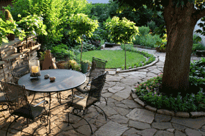 a patio and walkway